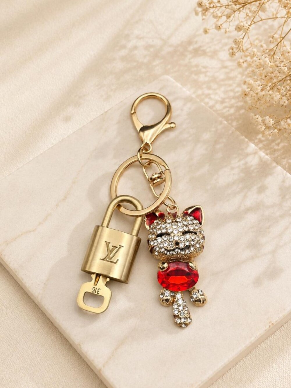 Authentic LV Gold Padlock & Key 🔑 Unbranded Cat Bag Charm / Keychain Combo